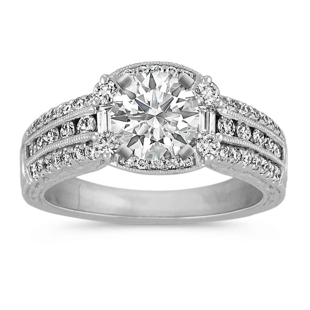 Round Diamond Halo Vintage Engagement Ring with Pave-Setting