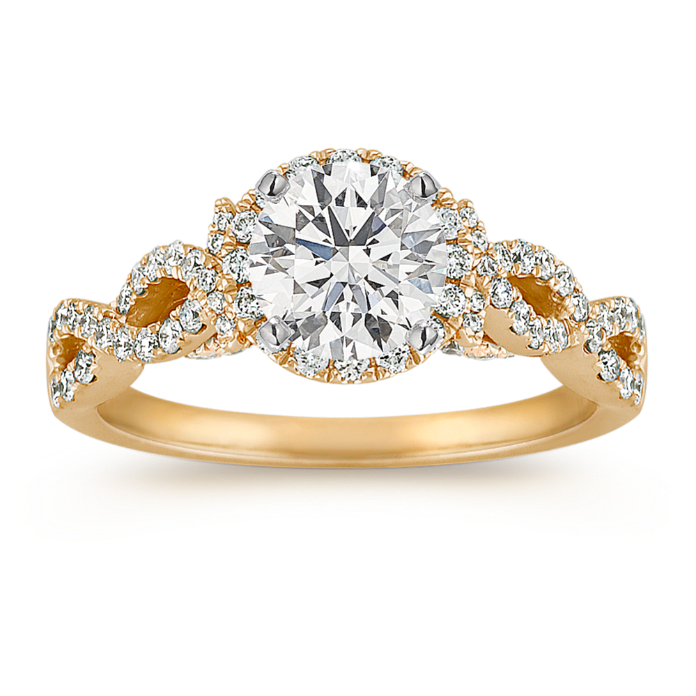 Infinity Halo Diamond Engagement Ring in 14k Yellow Gold