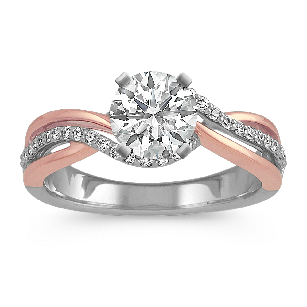 Round Diamond Swirl Ring in 14k White and Rose Gold