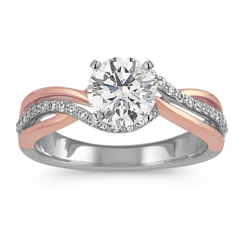 Round Diamond Swirl Ring in 14k White and Rose Gold