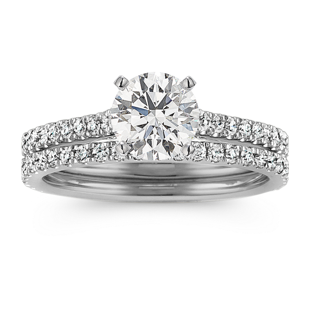 Classic Pave-Set Round Diamond Cathedral Platinum Wedding Set