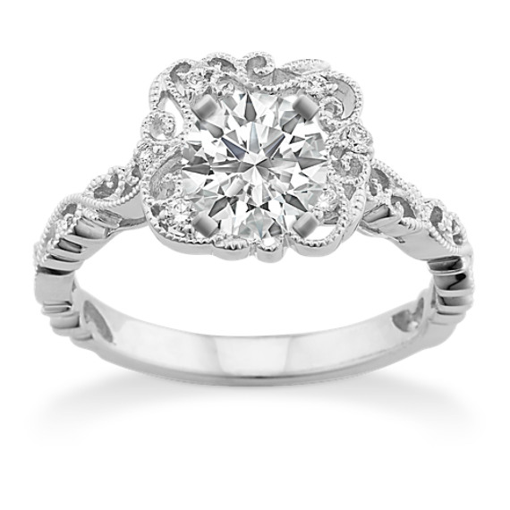 Cushion Halo Diamond Vintage Engagement Ring with Brilliant Round Diamond