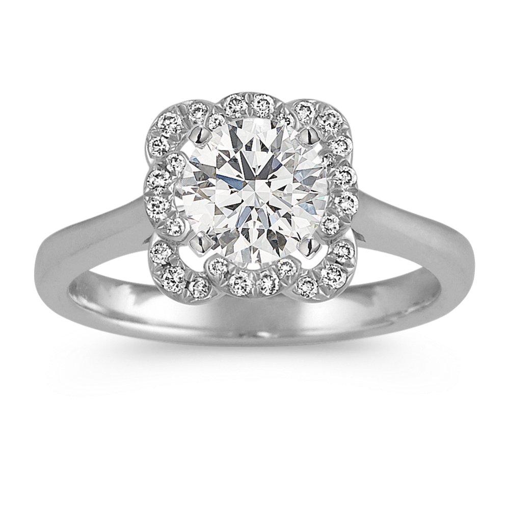 Petal Halo Diamond Engagement Ring in 14k White Gold