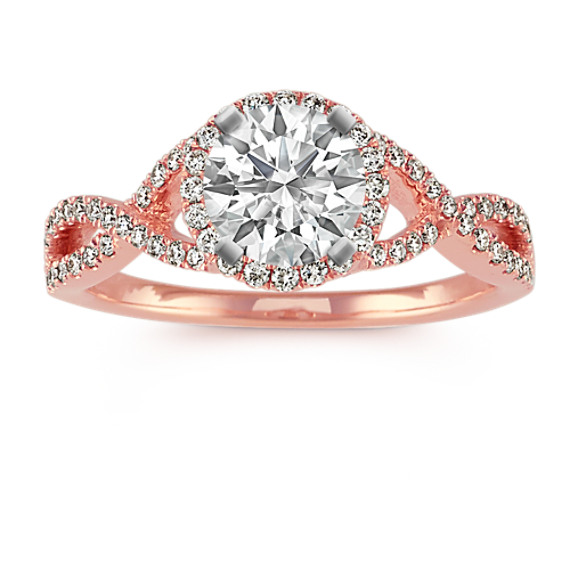 Infinity Swirl Halo Engagement Ring in 14k Rose Gold