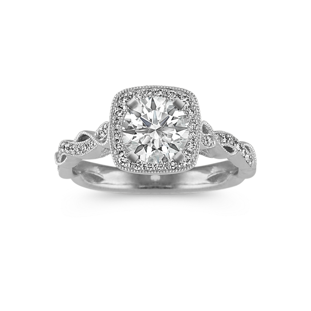 Louisa Natural Diamond Vintage Halo Engagement Ring in 14k White Gold