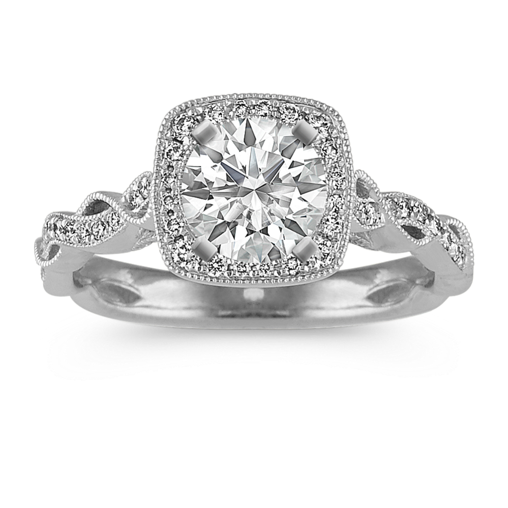 Louisa Diamond Vintage Halo Engagement Ring in 14k White Gold