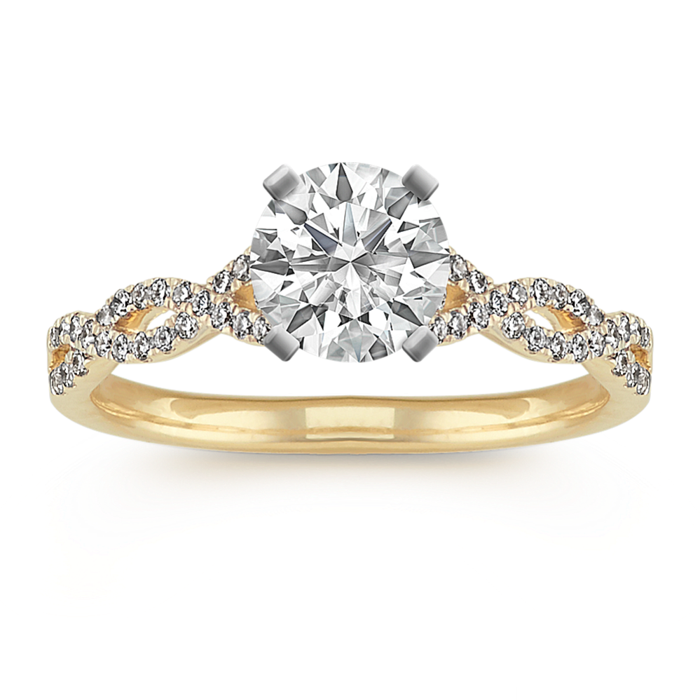 Round Diamond Swirl Engagement Ring in 14k Yellow Gold
