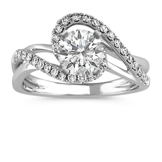 Swirl Diamond Engagement Ring in 14k White Gold with Brilliant Round Diamond