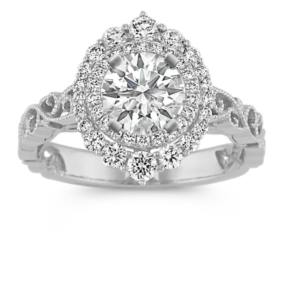 Vintage Halo Engagement Ring in 14k White Gold