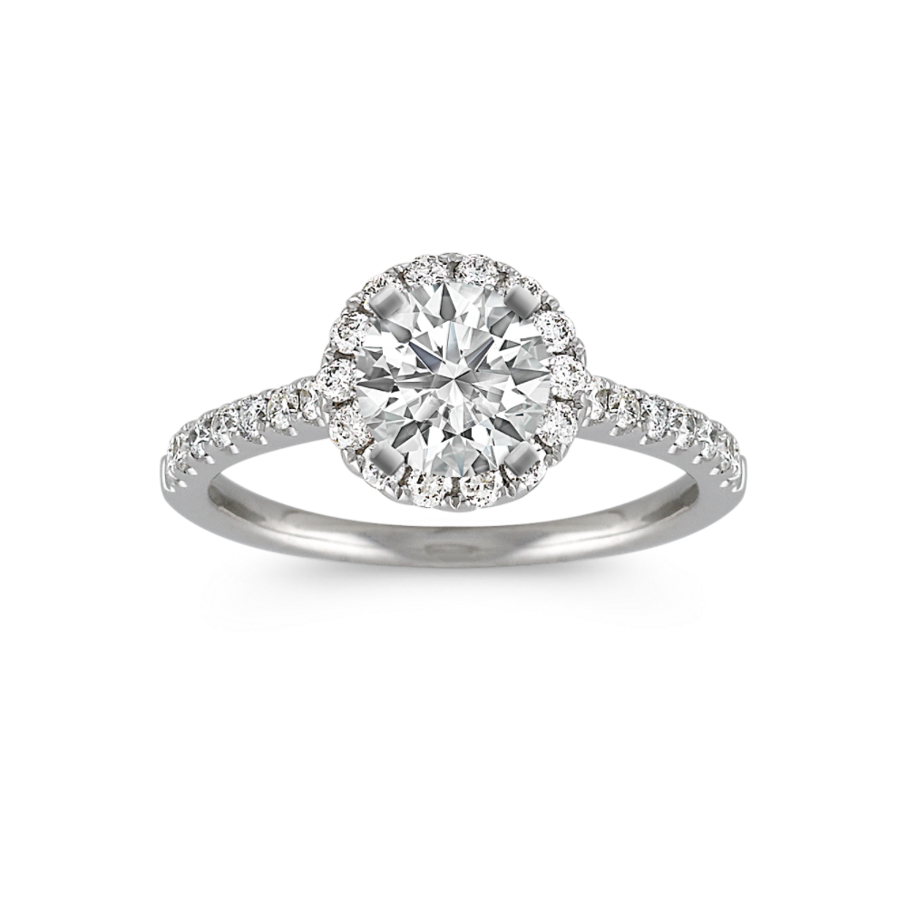 Halo Engagement Ring with Pave-Set Natural Diamonds