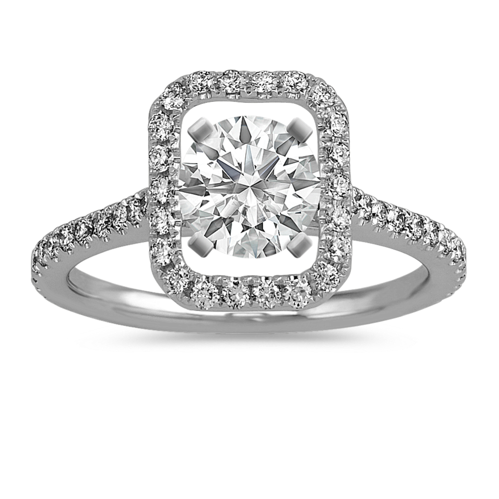 Slim Halo Engagement Ring for 2.50 ct Emerald Cut