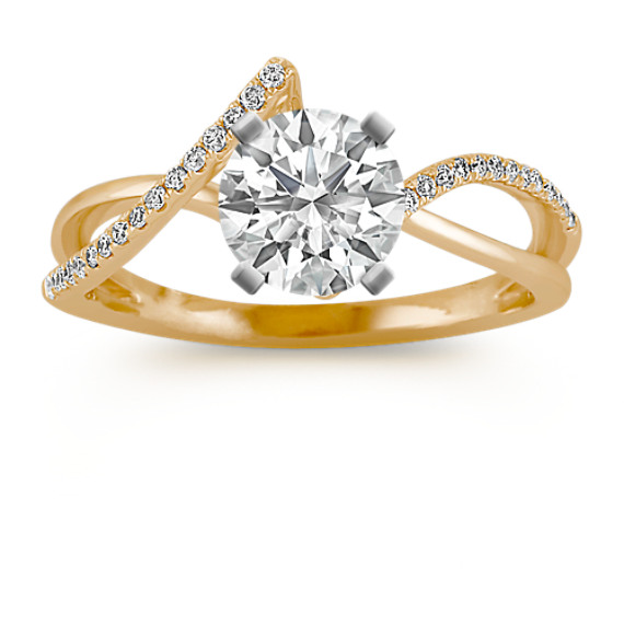 Swirl Diamond Engagement Ring in Yellow Gold with Brilliant Round Diamond