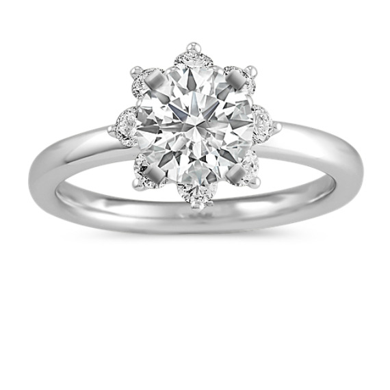 Snowflake Diamond Halo Engagement Ring with Brilliant Round Diamond