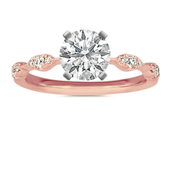 Scalloped Diamond Engagement Ring with Brilliant Round Diamond