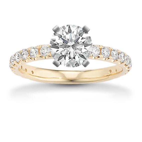 Pave-Set Diamond Engagement Ring with Brilliant Round Diamond