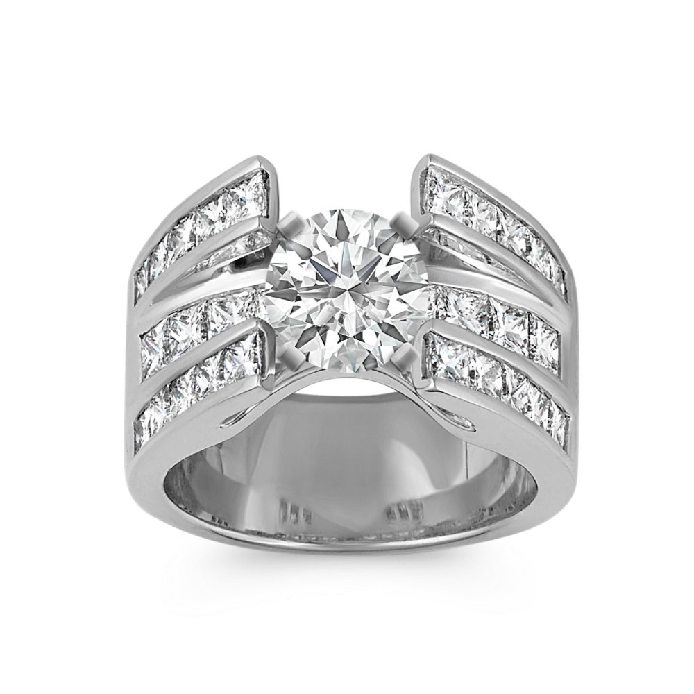Princess Cut Natural Diamond Engagement Ring with Channel-Setting