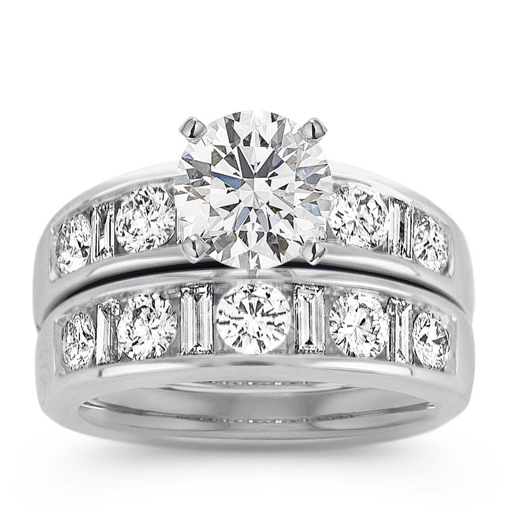 Round and Baguette Diamond Wedding Set