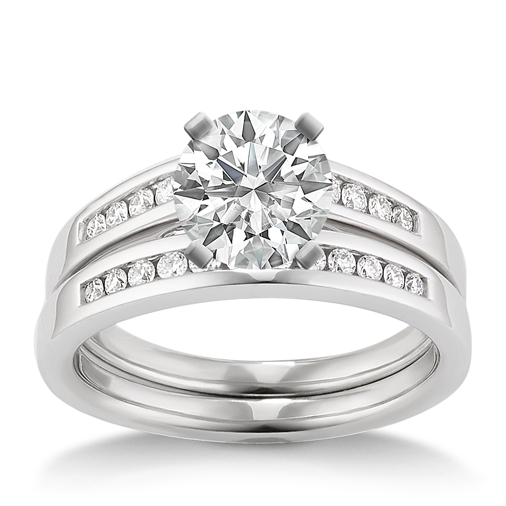 Dover Round Diamond Wedding Set in 14k White Gold