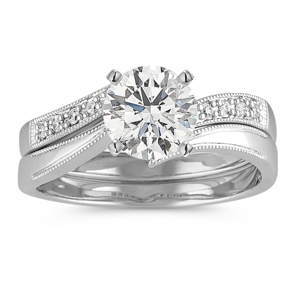 Zigzag Swirl Diamond Wedding Set with Pave Setting