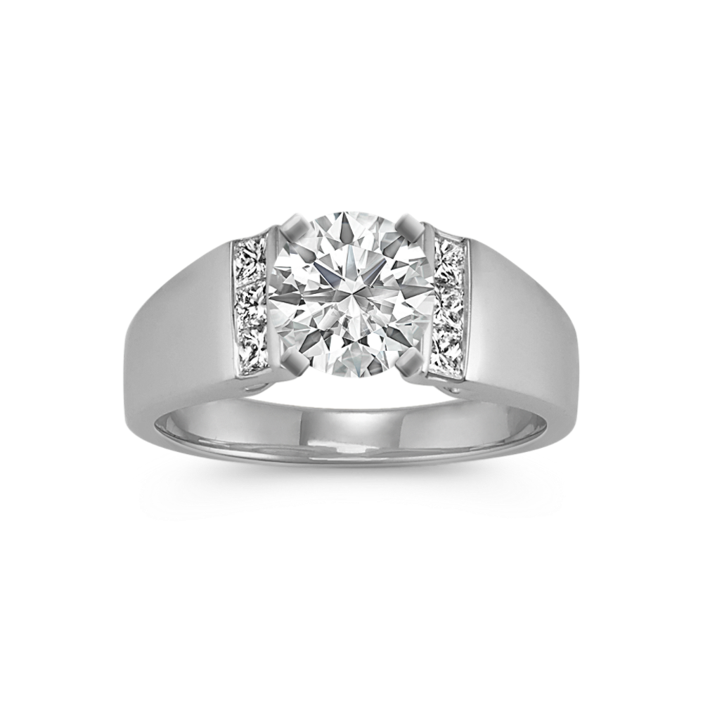 Princess Cut Natural Diamond Cathedral Engagement Ring with Channel Setting