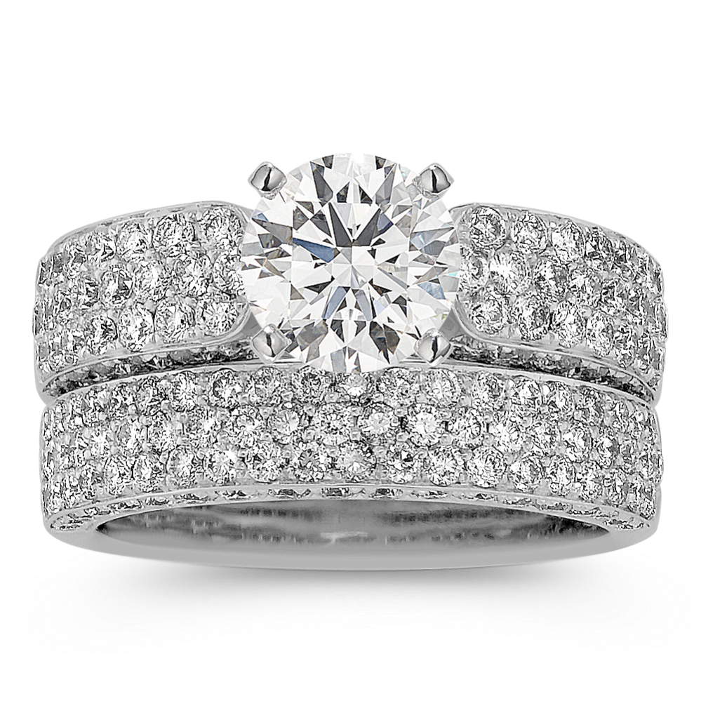 Pave-Set Round Diamond Wedding Set