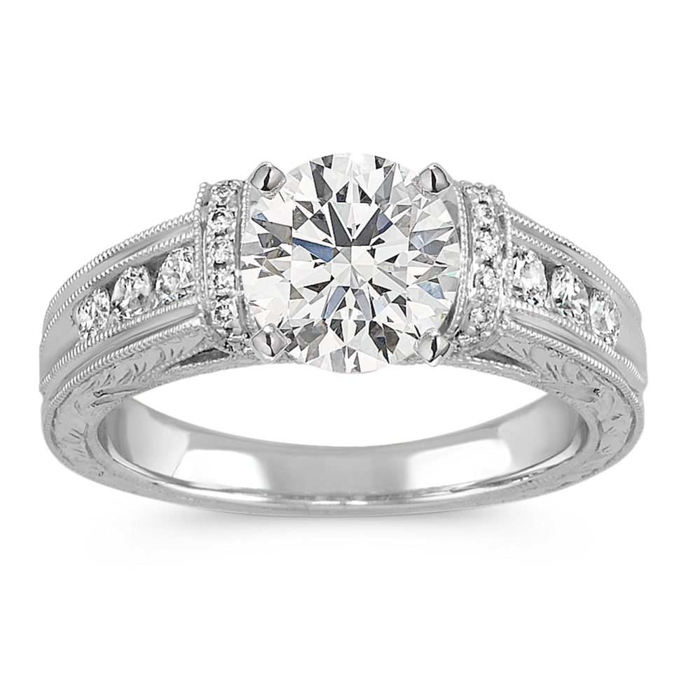 Vintage Cathedral Diamond Pave and Channel-Set Engagement Ring