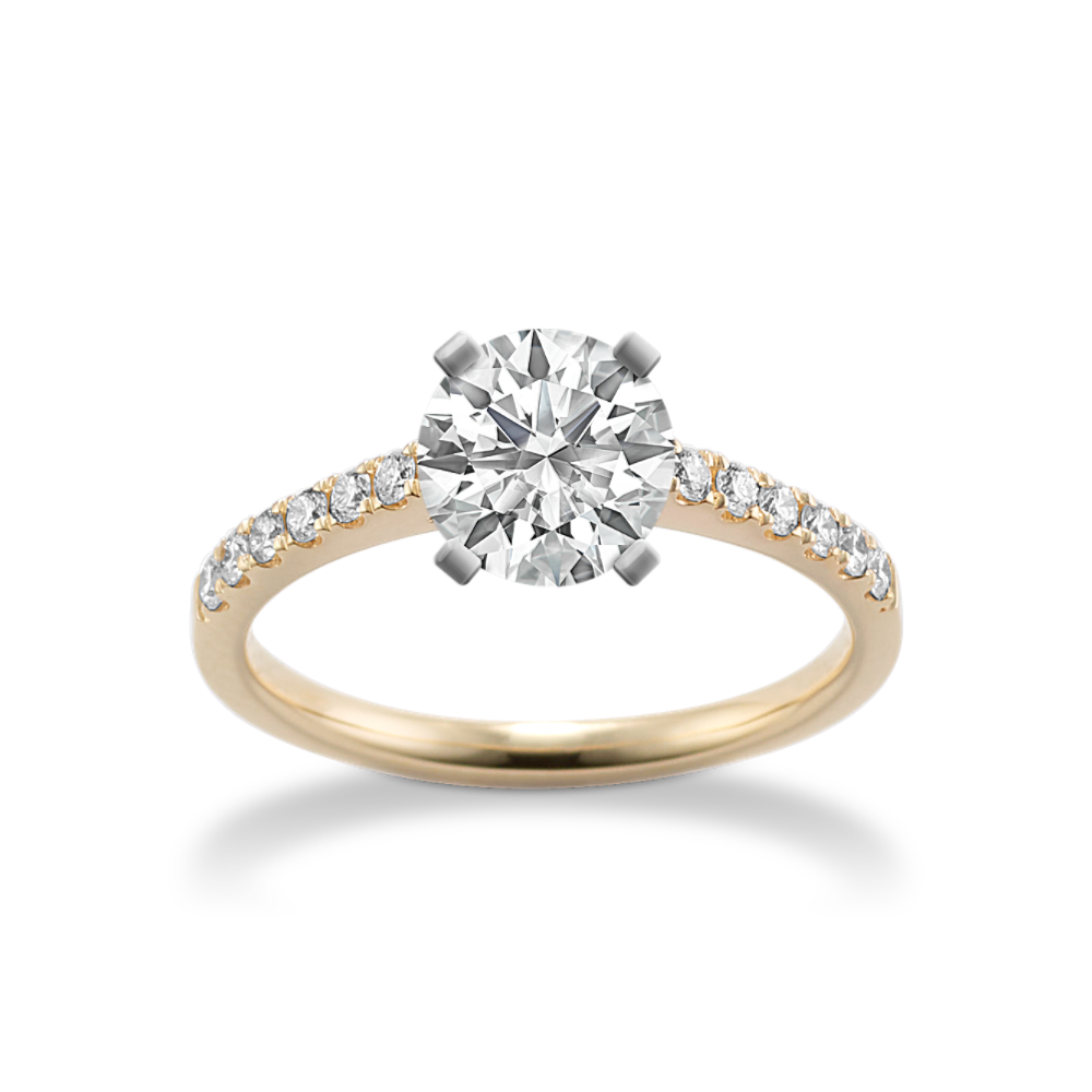 Round Natural Diamond Cathedral Engagement Ring