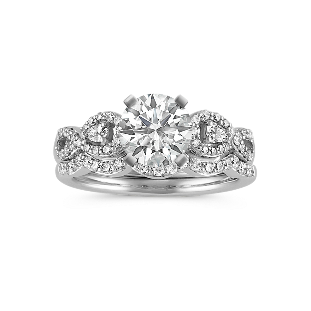 Infinity Pear-Shaped and Round Natural Diamond Wedding Set with Pave-Setting