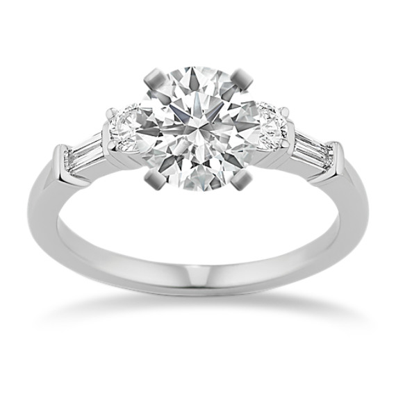 Three-Stone Baguette and Round Diamond Engagement Ring