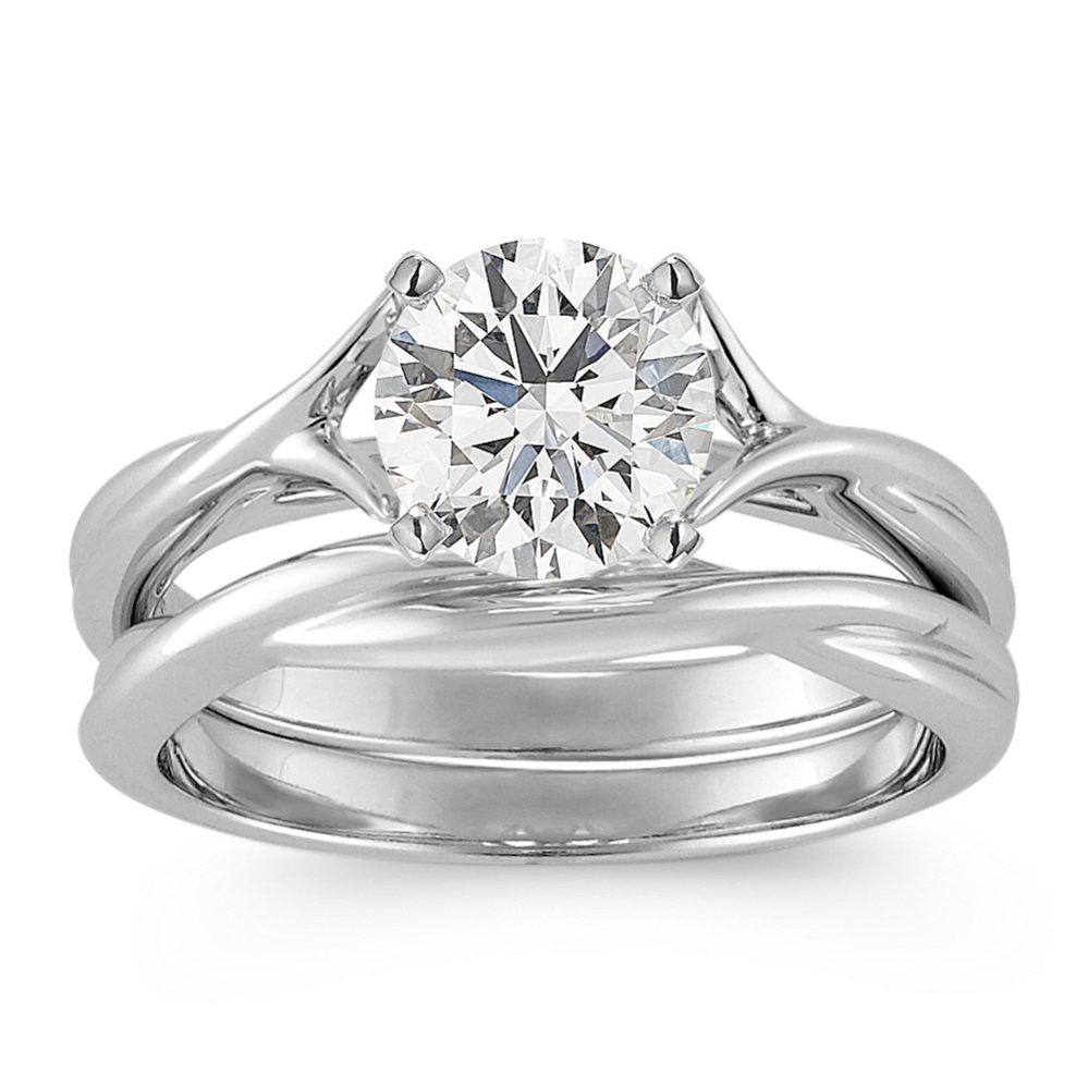 Crisscross Solitaire White Gold Wedding Set