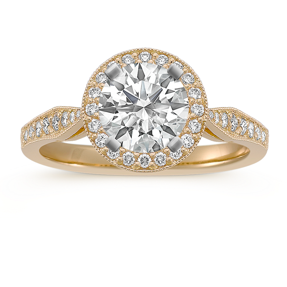 Round Halo Diamond Engagement Ring in 18k Yellow Gold