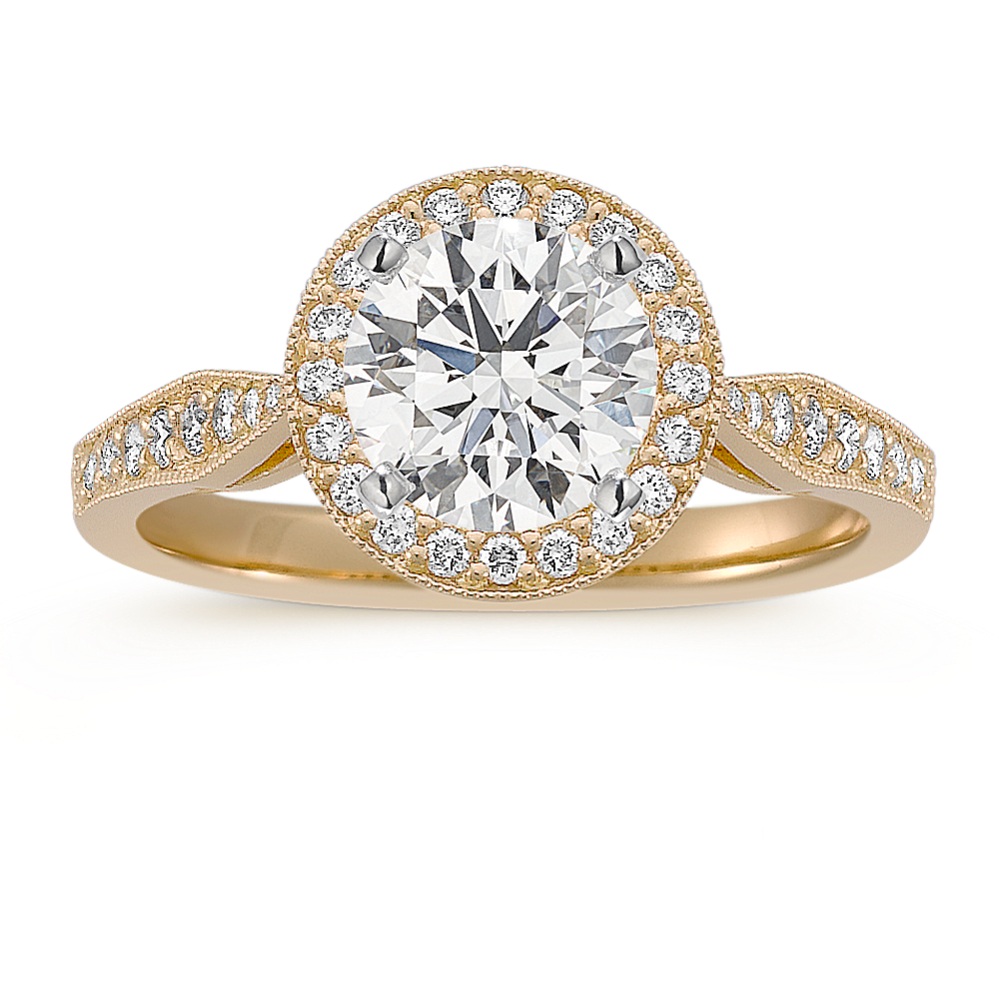 Round Halo Diamond Engagement Ring in 18k Yellow Gold