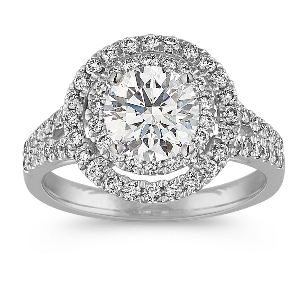 Double Round Halo Diamond Engagement Ring in White Gold | Shane Co.