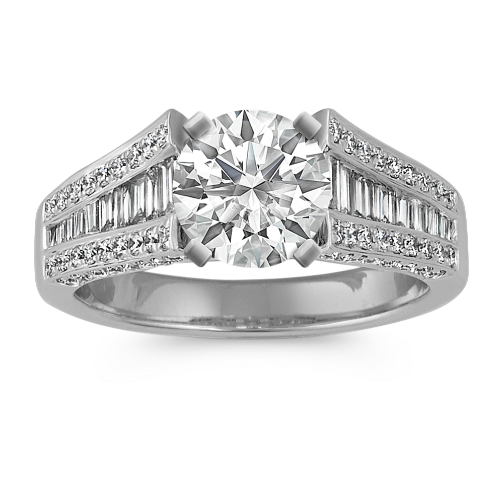 Baguette and Round Diamond Engagement Ring Shane Co