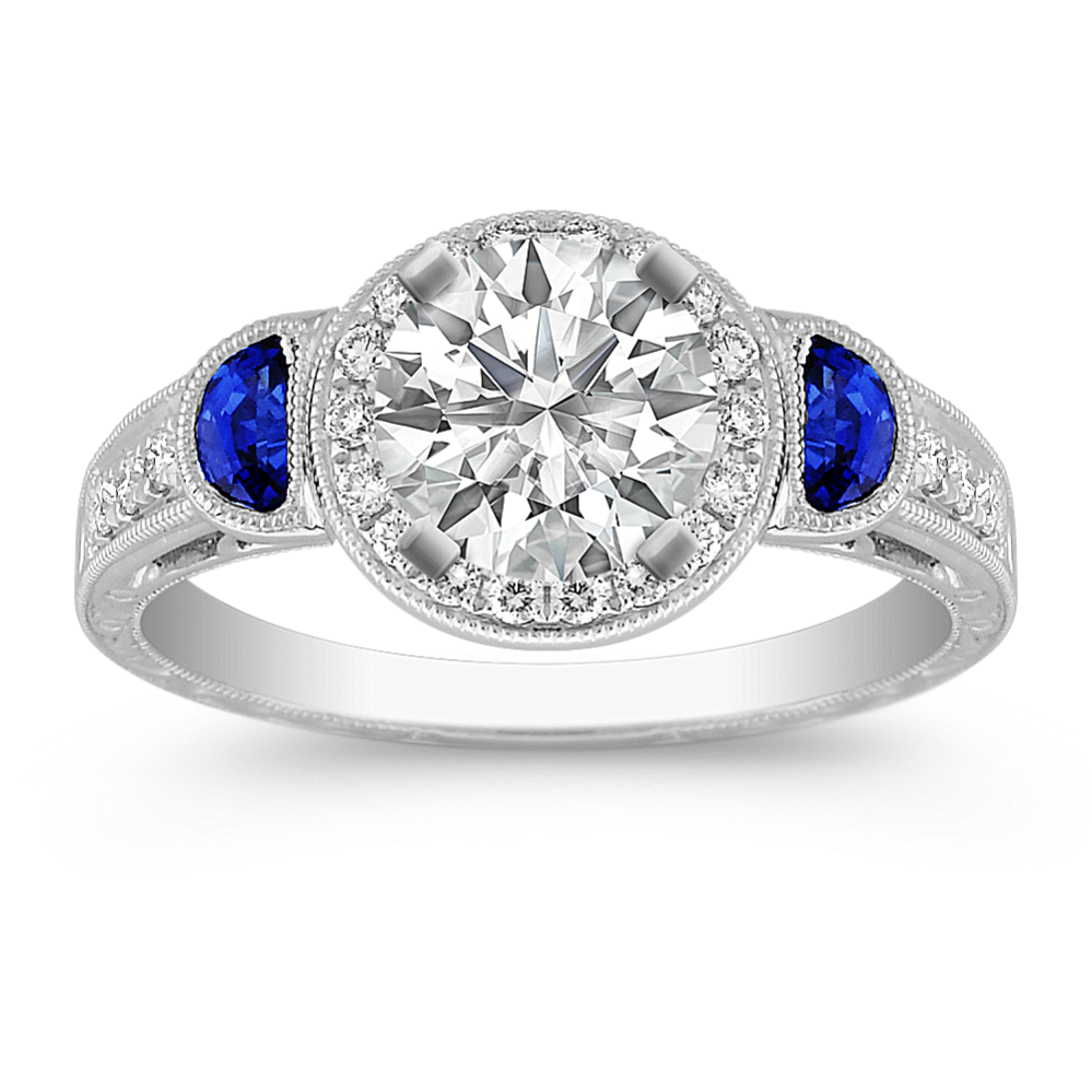 Half Moon Shaped Sapphire & Diamond Engagement Ring