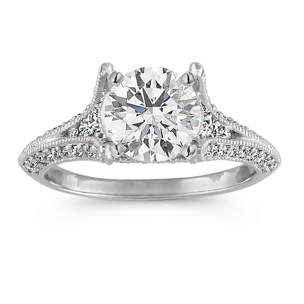 Cathedral Diamond Platinum Engagement Ring with Pave Setting