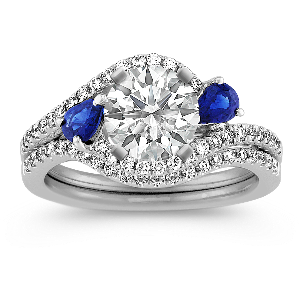 Swirl Pear-Shaped Sapphire and Round Diamond Wedding Set | Shane Co.