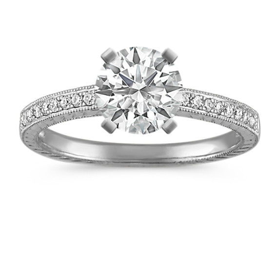 Vintage Cathedral Diamond Engagement Ring with Pave Setting