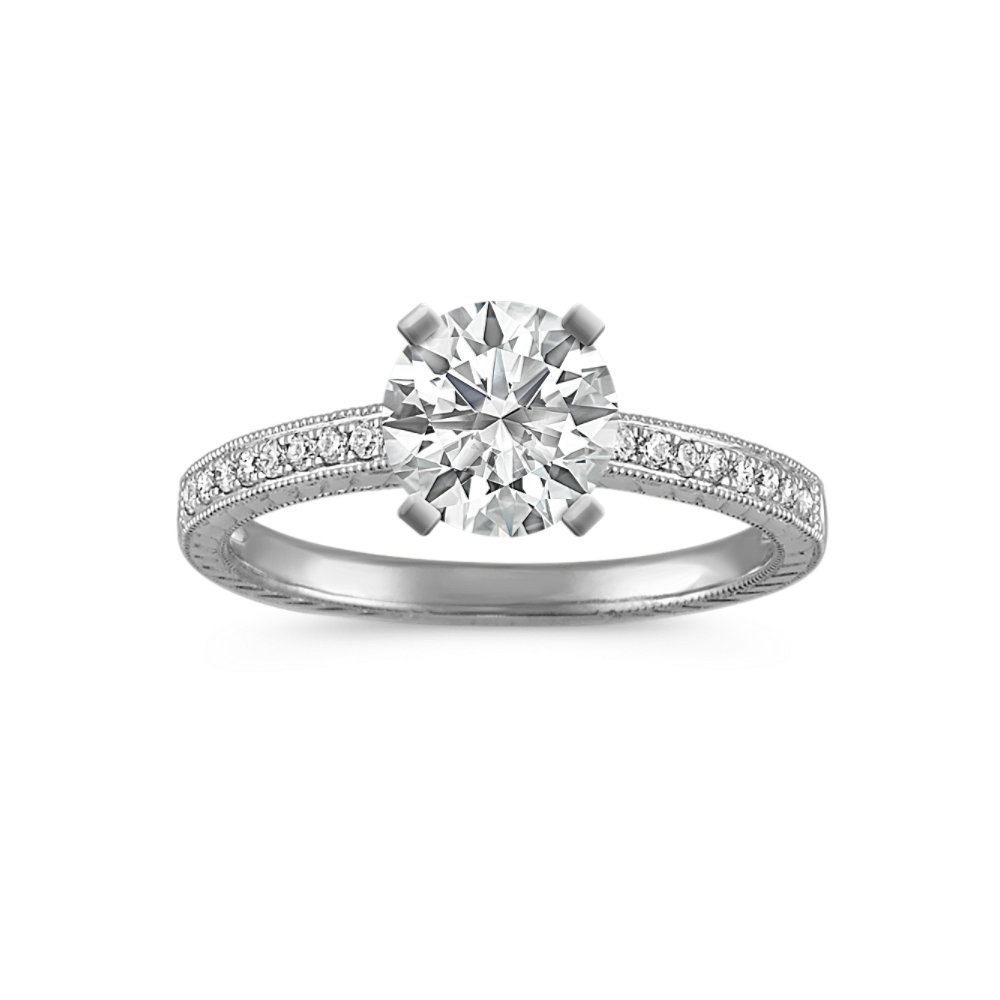 Vintage Cathedral Natural Diamond Engagement Ring with Pave Setting