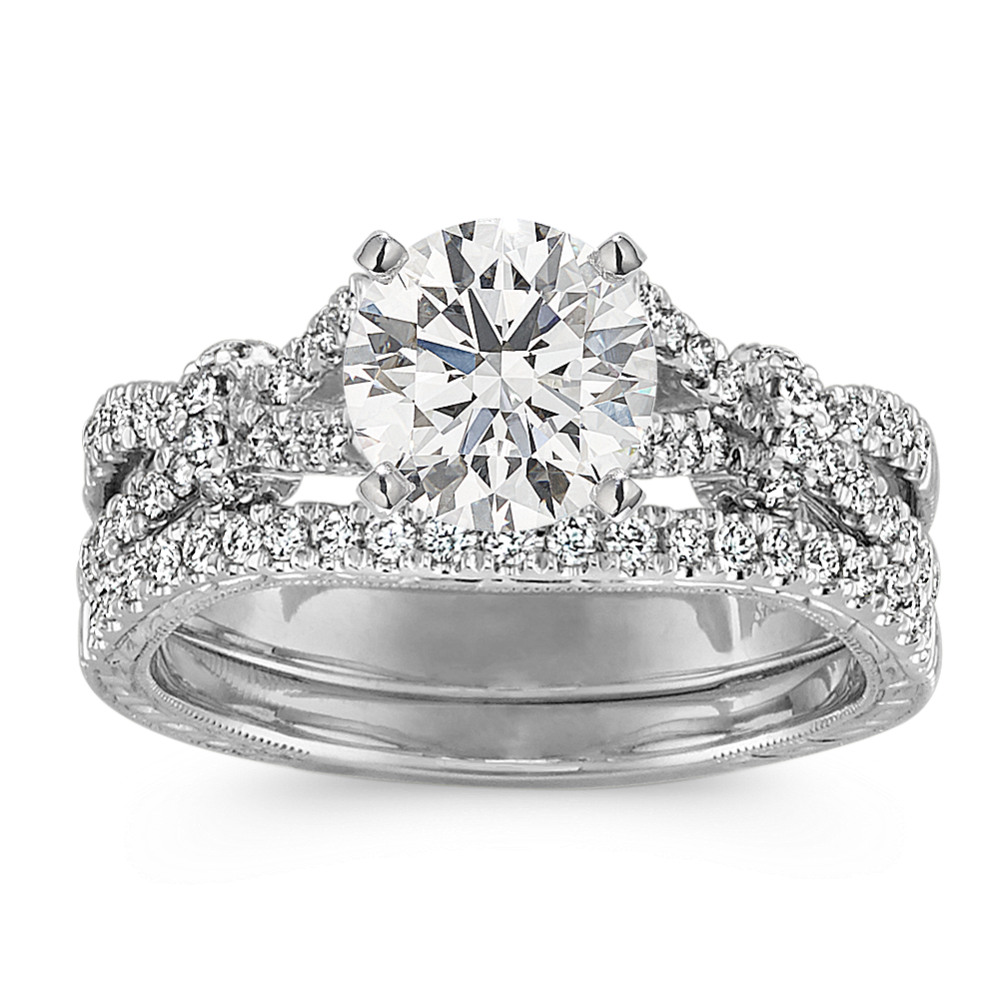 Vintage Diamond Split Shank Wedding Set with Pave Setting