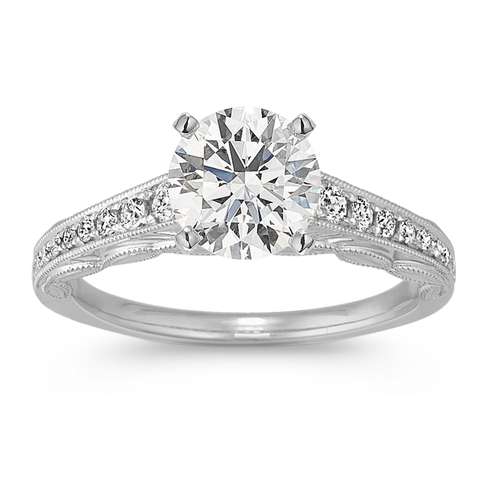 Vintage Cathedral Diamond Engagement Ring with Pave Setting