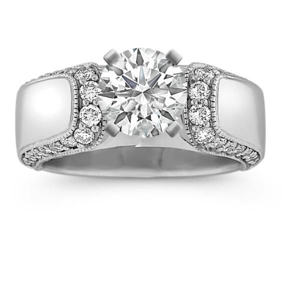 Cathedral Round Diamond Engagement Ring with Pave-Setting