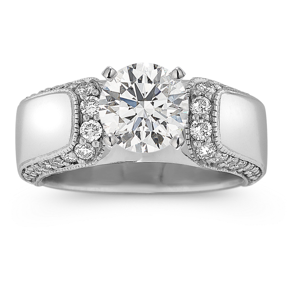 Cathedral Round Diamond Engagement Ring with Pave-Setting
