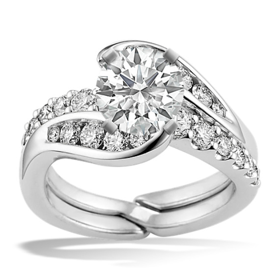Swirl Diamond Wedding Set with Channel-Setting in 14k White Gold