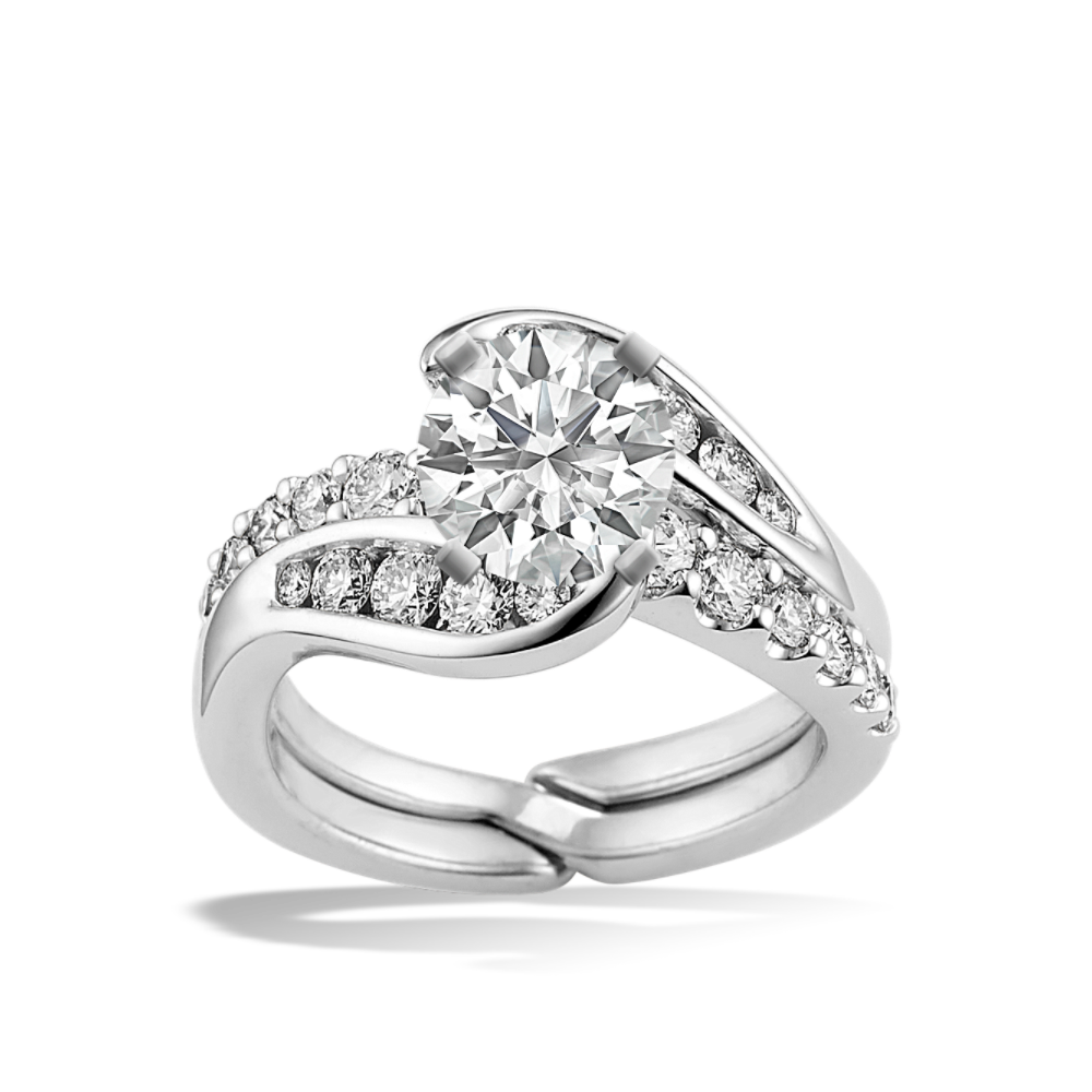 Swirl Natural Diamond Wedding Set with Channel-Setting in 14k White Gold