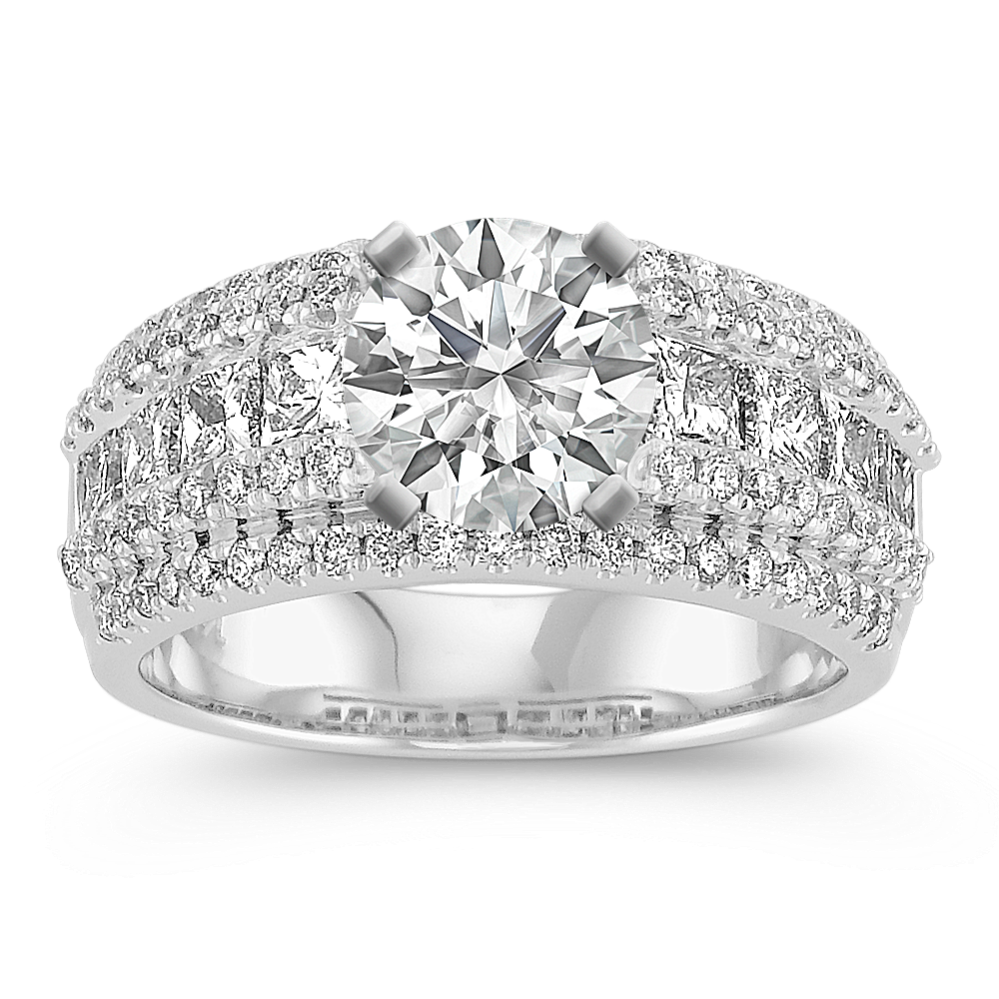 Princess Cut and Round Diamond Engagement Ring