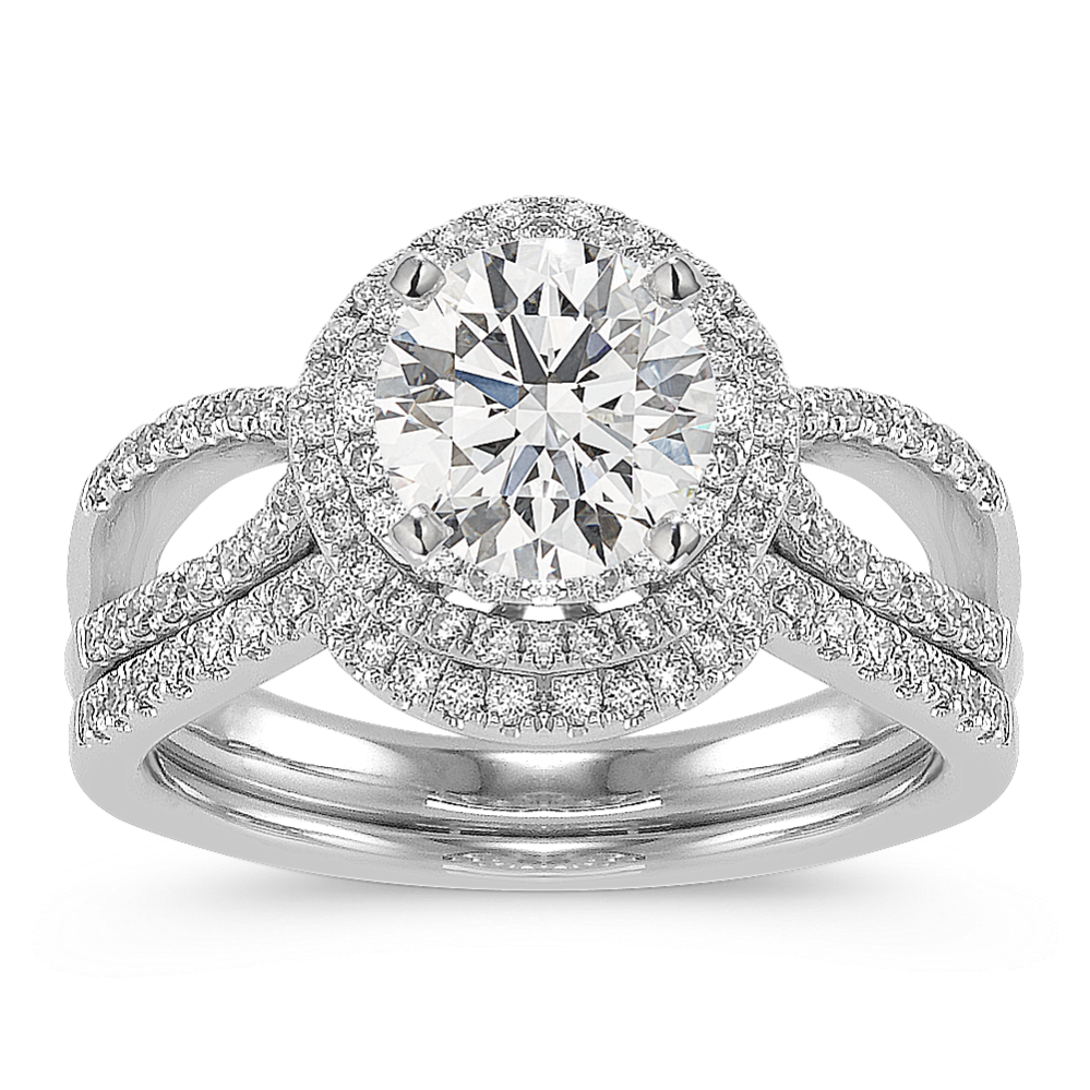 Halo Diamond Wedding Set with Pave Setting