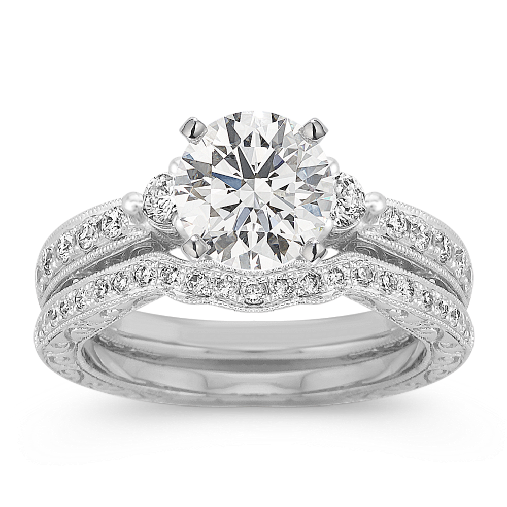 Three-Stone Vintage Diamond Wedding Set