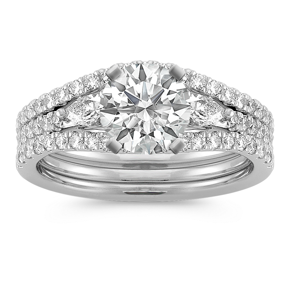 Three-Stone Pear-Shaped and Round Diamond Wedding Set