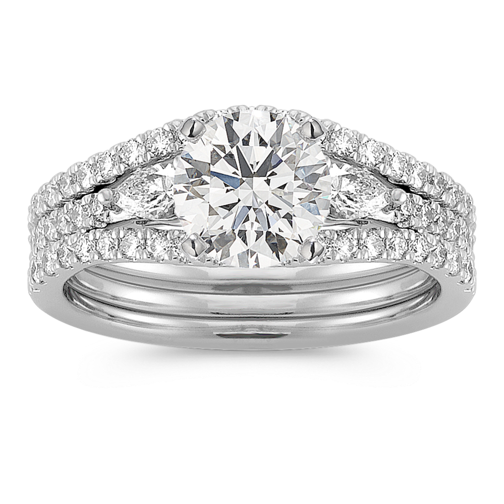 Three-Stone Pear-Shaped and Round Diamond Wedding Set